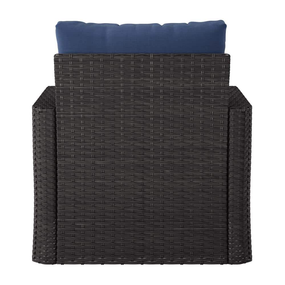 Brisbane Rust-Resistant Wicker Chair with Blue Cushions