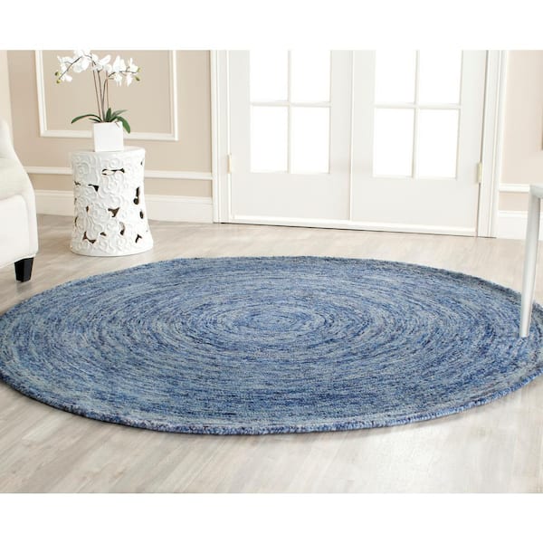 Ikat Dark Blue/Multi 6 ft. x 6 ft. Round Solid Area Rug