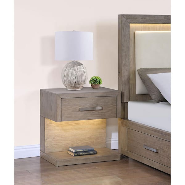 Kenora Barley Brown 1-Drawer Nightstand Bedside Table with LED Light
