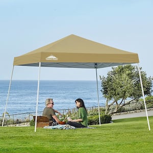 10 ft. W x 10 ft. D Slant Leg Pop-up Canopy Tent Easy 1-Person Setup Instant Outdoor Canopy Folding Shelter in Beige