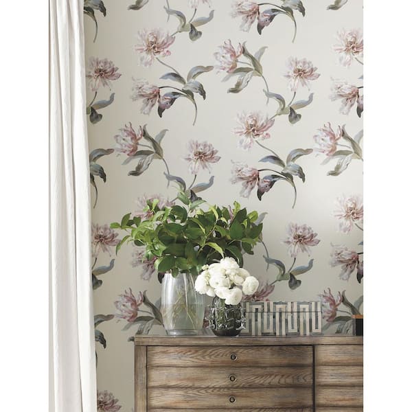 Beige Large Parrot Tulip Neutral Non Woven Peel and Stick Wallpaper