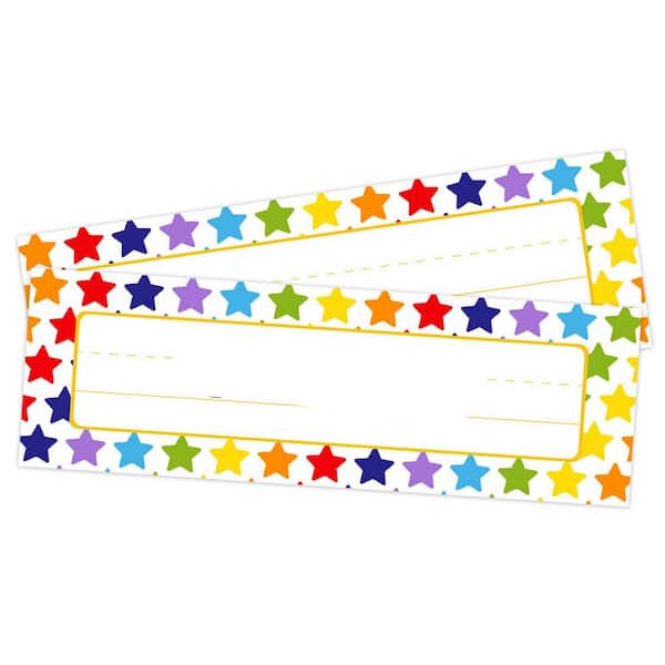 Aoibox 36-Pack Colorful Stars Series Vinyl Student Desk Name Plates with Self-Adhesive Waterproof Feature Classroom Supplies