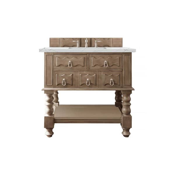 James Martin Vanities Castilian 36.0 in. W x 23.5 in. D x 33.8 in. H Bathroom Vanity in Empire Gray with Ethereal Noctis Quartz Top