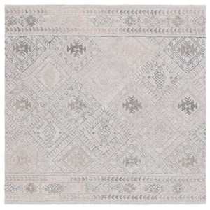 Abstract Gray/Beige 6 ft. x 6 ft. Border Diamond Square Area Rug