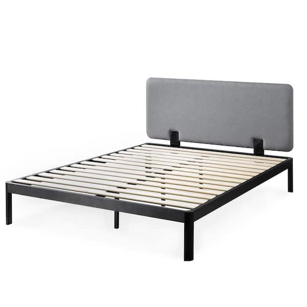 best price mattress Kert Classic Metal Platform Bed with Fabric Headboard, Rounded Legs and Corners, Grey, King
