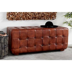 Brown Tufted Upholstered Leather Bench 20 in. X 48 in. X 18 in.