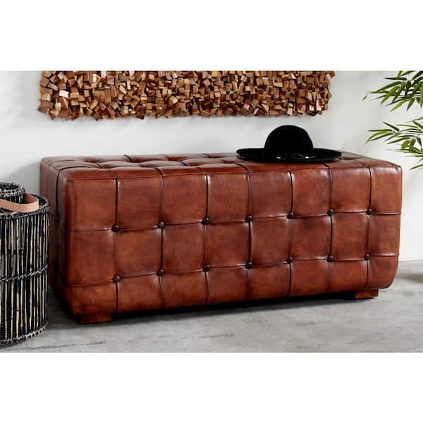 Litton Lane Brown Tufted Upholstered Leather Bench 20 in. X 48 in. X 18 in.