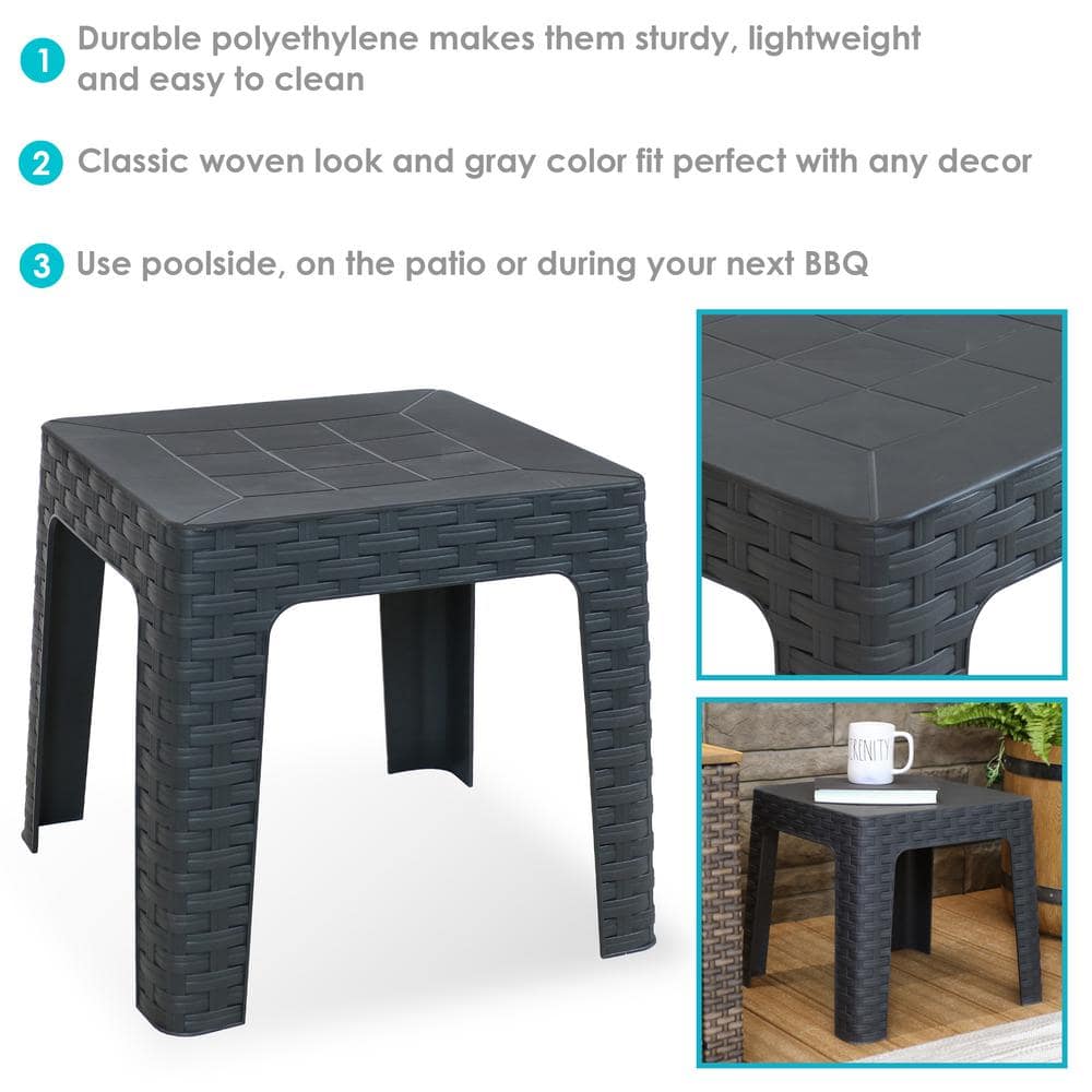 Gray 18" Square Polypropylene Outdoor Patio Side Table