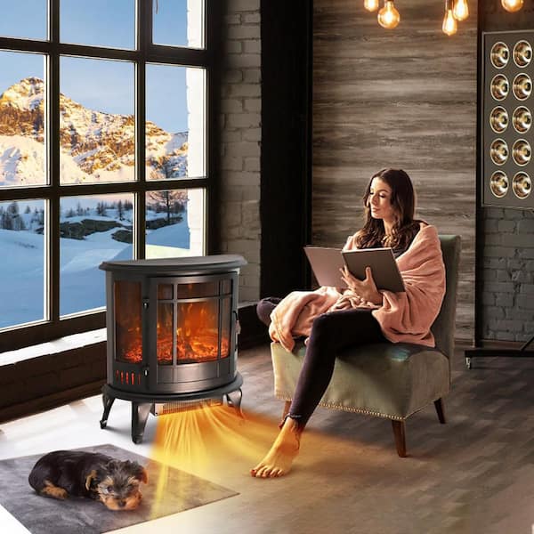 ZAFRO Freestanding Electric Fireplace Stove - 5100 BTU Heater With Realistic 3D Flame Effect