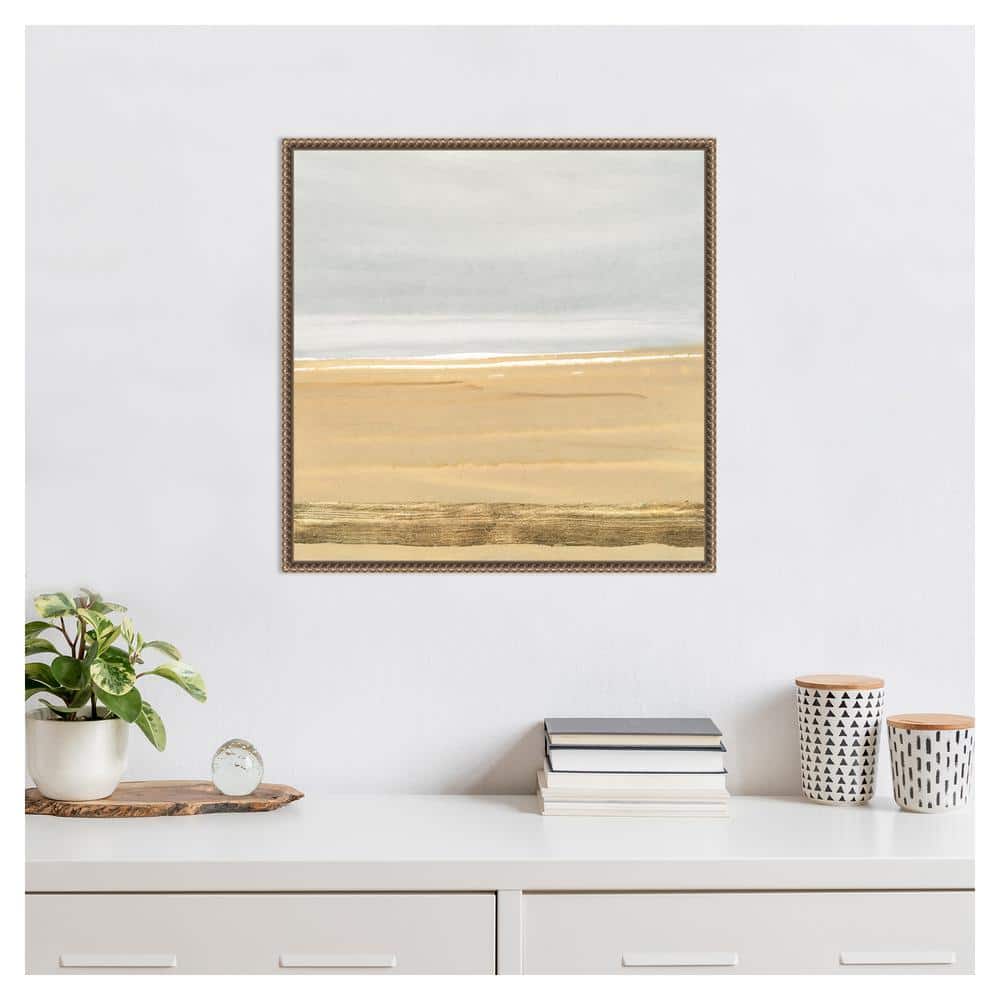 Golden Seaside Abstract Canvas Art with Beaded Frame