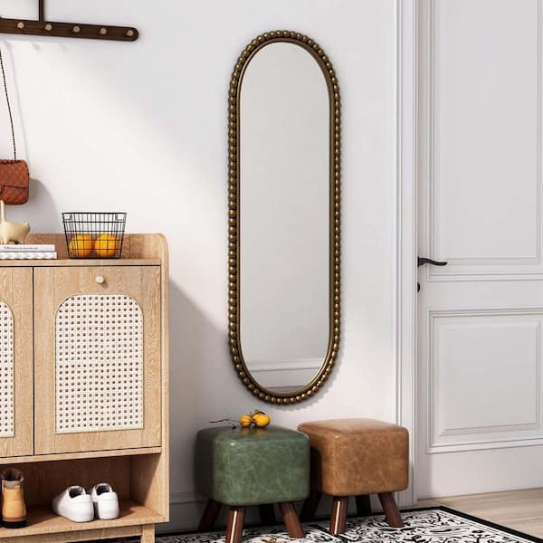 Gold 15.75 in. W x 47.25 in. H Classic Retro Oval Metal Iron Framed Wall Mirror