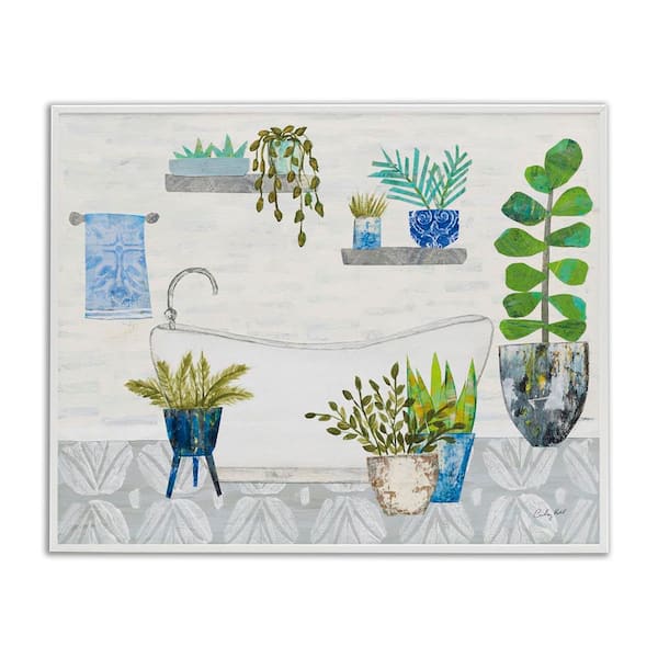 Stupell Industries Rustic Botanical Bathroom by Courtney Prahl White Framed Architecture Giclee Art Print 11 in. x 14 in.