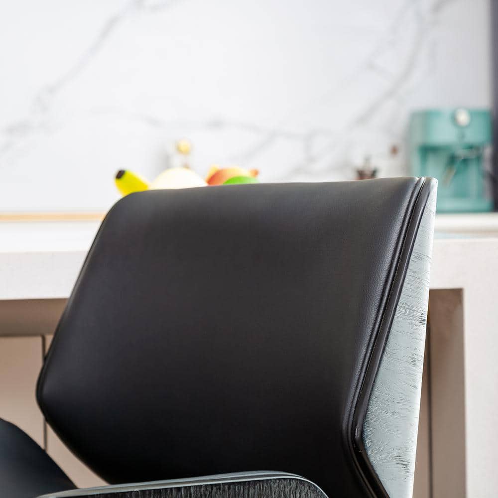 Black Adjustable Height Swivel Bar Stools with Leather and Metal