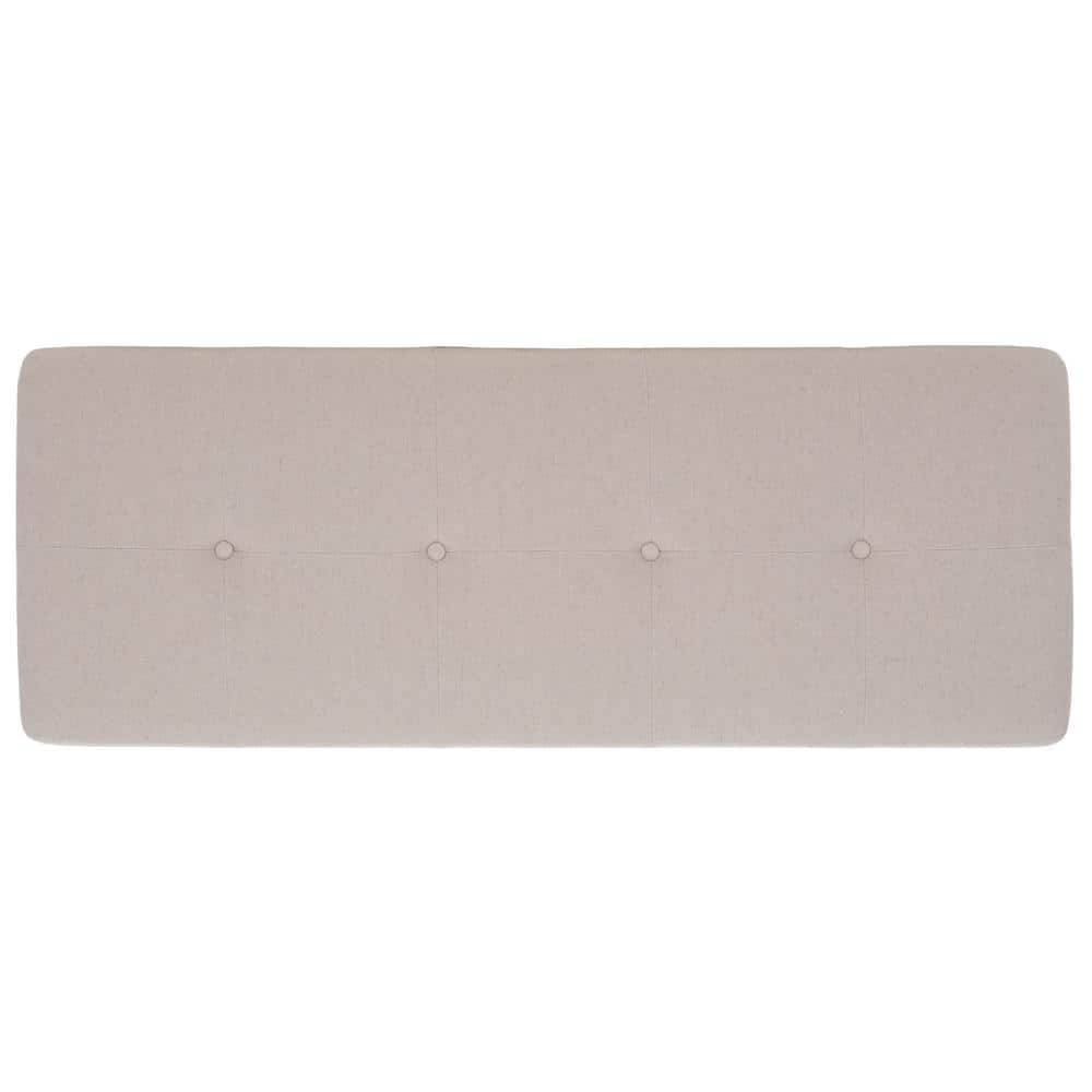 Large Beige Linen Tufted Storage Bench with Black Birch Wood