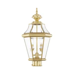 Cresthill 21 in. 2-Light Polished Brass Cast Brass Hardwired Outdoor Rust Resistant Post Light with No Bulbs Included
