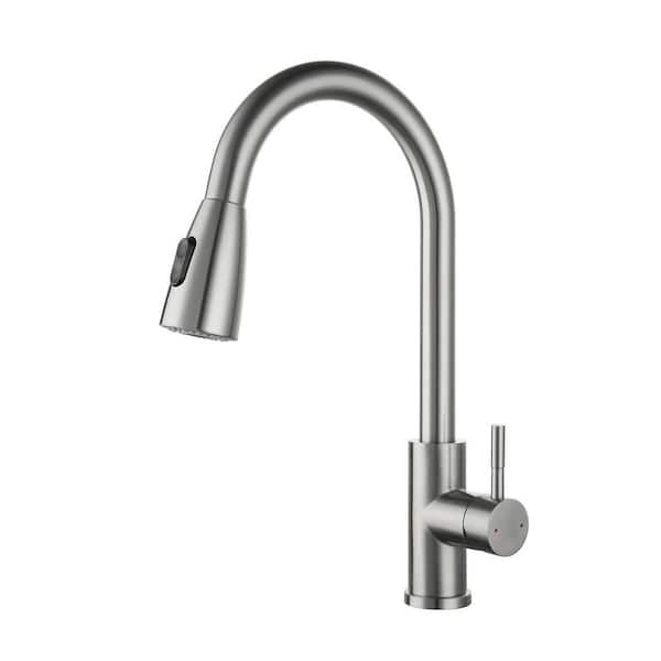 15.67 in. Stainless Steel Single Handle 360 ° Spout Swive Pull Down Sprayer Kitchen Faucet in Brushed Nickel