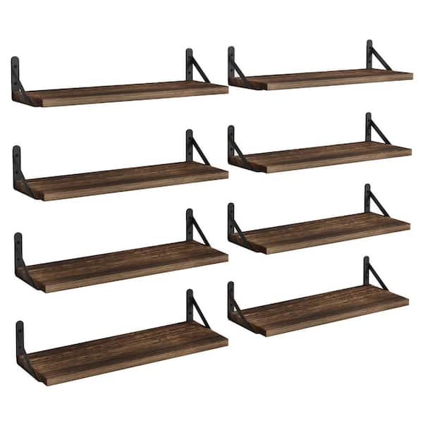 0.6 in. H x 15.7 in. W 8-Bottle Dark Carbonized Brown Wood Floating Shelves Set for Kitchen Storage