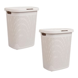 Ivory 21 in. H x 13.75 in. W x 17.65 in. L Plastic 50L Slim Ventilated Rectangle Laundry Hamper with Lid (Set of 2)
