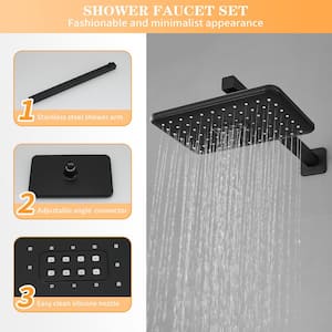 Single Handle 2-Spray of Rain Shower Head System Shower Faucet 2.5 GPM with High Pressure in Matte Black(Valve Included)