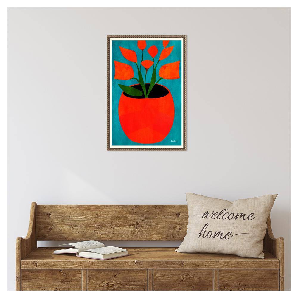 Vibrant Red Blossoms Abstract Canvas Wall Art with Beaded Frame