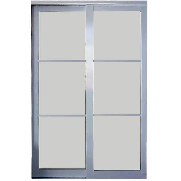 Contractors Wardrobe 48 in. x 96 in. Eclipse 3-Lite Satin Clear Aluminum Frame Mystique Glass Interior Sliding Closet Door