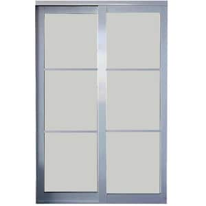 60 in. x 81 in. Eclipse 3-Lite Satin Clear Aluminum Frame Mystique Glass Interior Sliding Closet Door