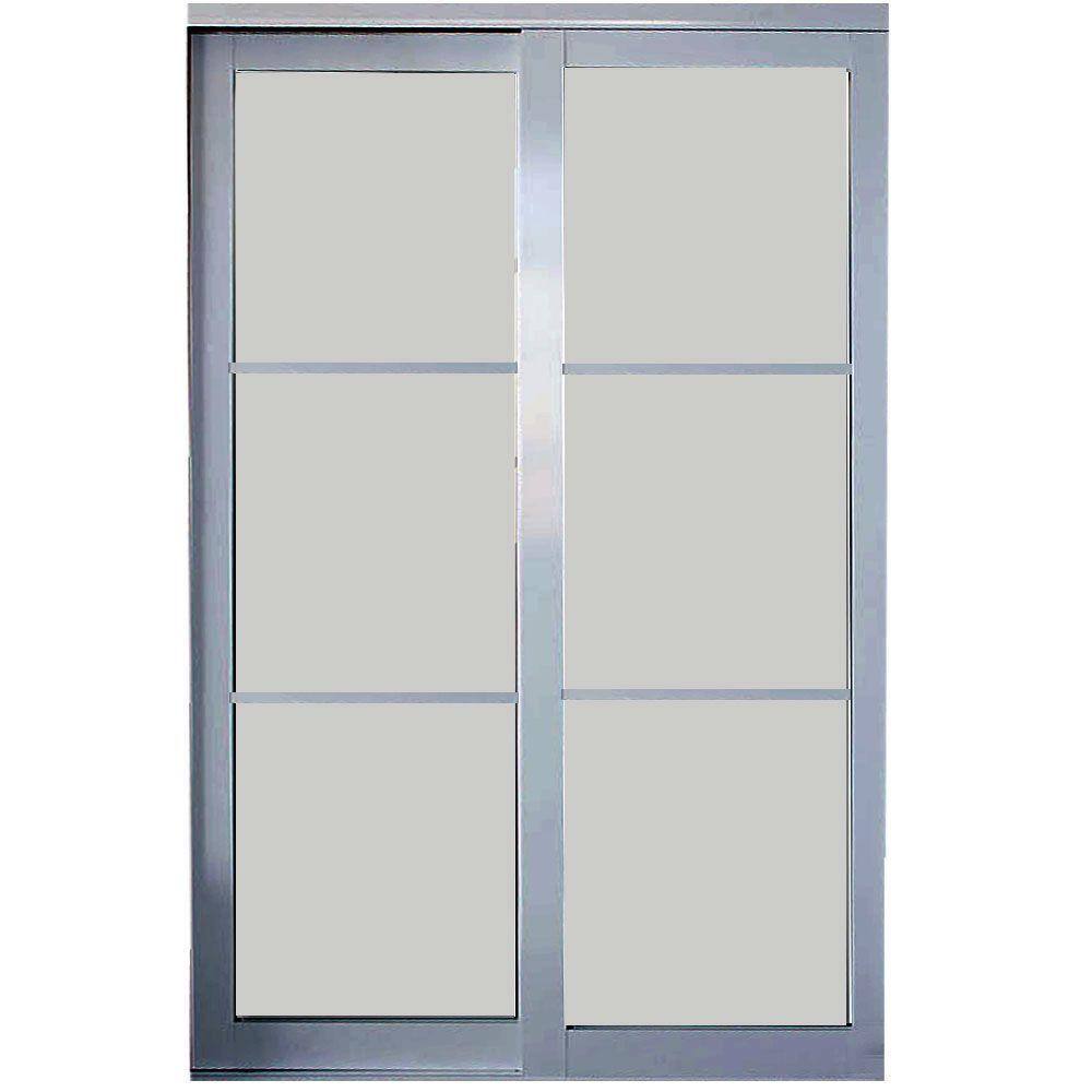 84 in. x 96 in. Eclipse 3-Lite Satin Clear Aluminum Frame Mystique Glass Interior Sliding Closet Door price history on PriceWatchPro