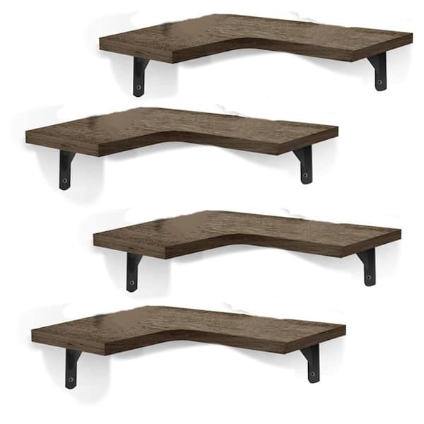 Aoibox 4-Pcs 11.4 in. W x 16 in. D x 0.6 in. H Brown Wood Wall Mounted Rectangle Corner Floating Decorative Wall Shelf