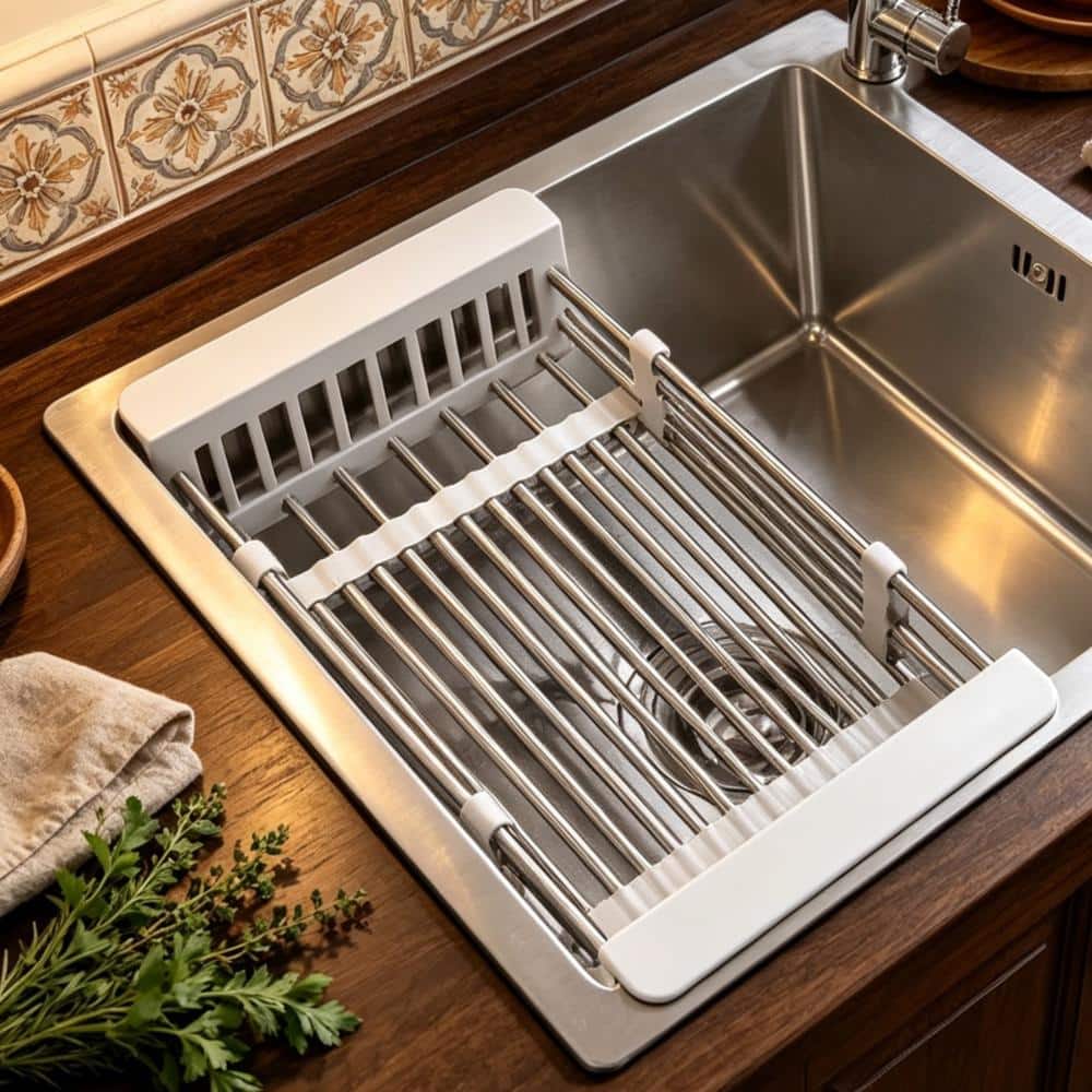 SANFANGIE Adjustable Immersion Sink Dish Drying Rack with Stainless ...