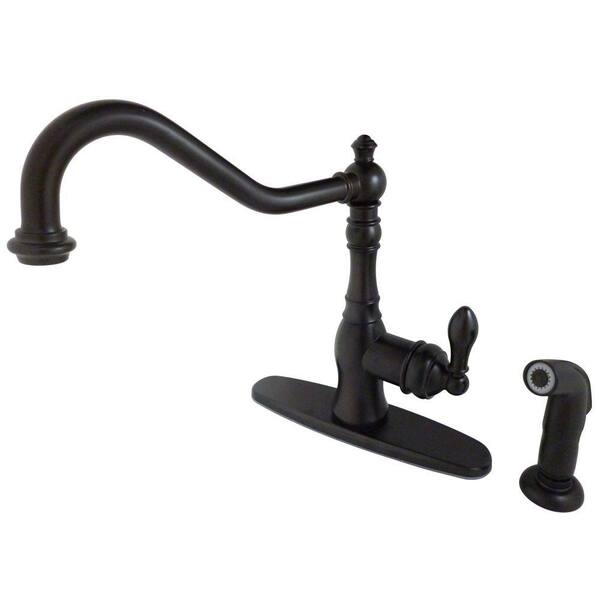 Kingston Brass Victorian Single-Handle Standard Kitchen Faucet with Side Sprayer in Oil Rubbed Bronze