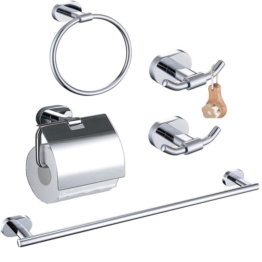 Wall Mounted 5 -Piece Bath Hardware Set with Towel Bar Hand Towel Holder Toilet Paper Holder Towel Hook in Chrome price history on PriceWatchPro