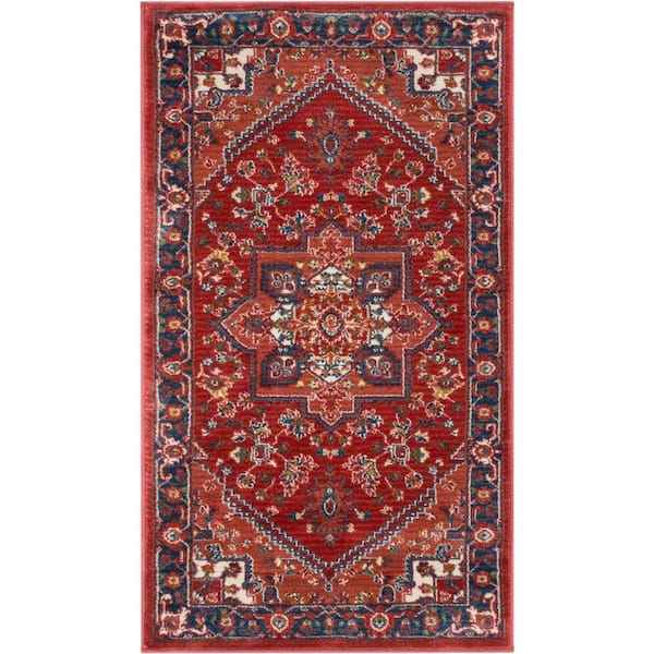 Well Woven Tulsa Jackie Traditional Vintage Medallion Crimson 2 ft. 3 in. x 3 ft. 11 in. Accent Mat Rug