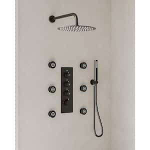 7-Spray Patterns 2.5 GPM Shower System with 12 in. Wall Mount Dual Shower Heads in Matte Black (Valve Included)