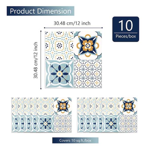 12 PCS Peel & Stick Tiles - Kitchen, Bathroom & Wall Art - Self Adhesive Tile Stickers (Blue Grey - View #6