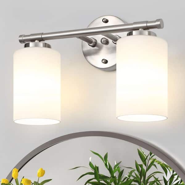 ZSMIHDOH 13 in. 2-Light Chrome Vanity Light with White Frosted Glass Shades