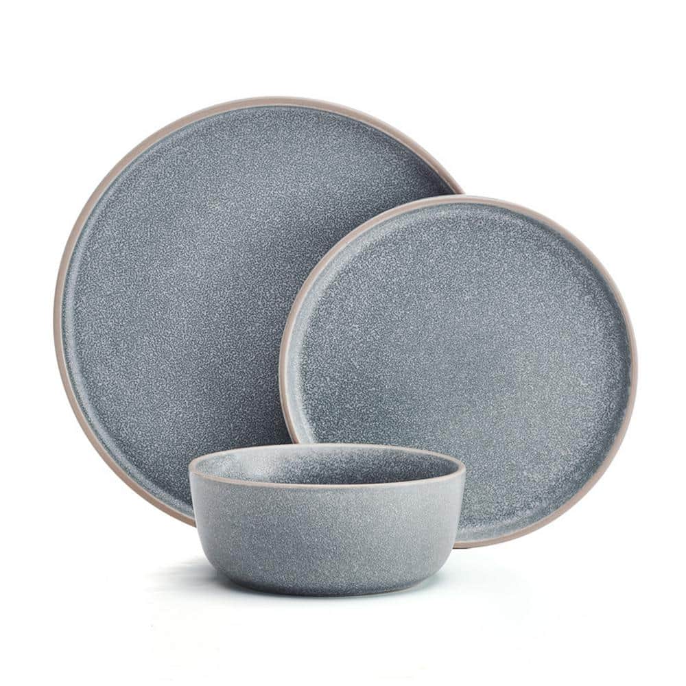 Gray Variegated Glaze Ceramic Dinnerware Set, Service for 4