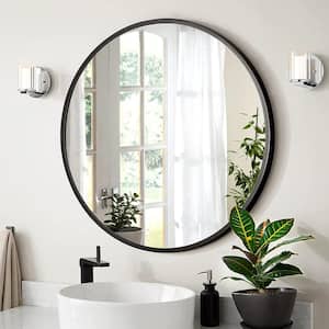 24 in. W x 24 in. H Round Aluminum Framed Wall Bathroom Vanity Mirror in Black