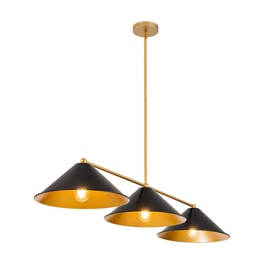RRTYO Lani 3Light Blacka nd Gold Metal Industrial Cone Linear