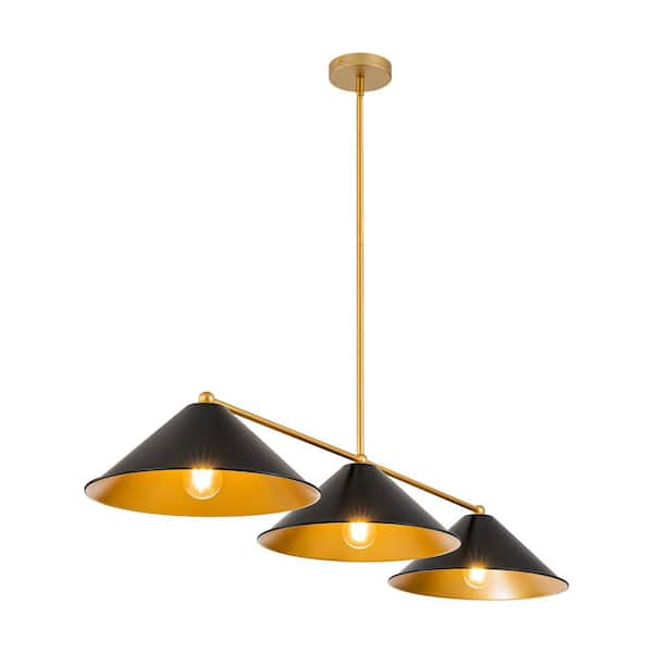 RRTYO Lani 3-Light Blacka nd Gold Metal Industrial Cone Linear ...