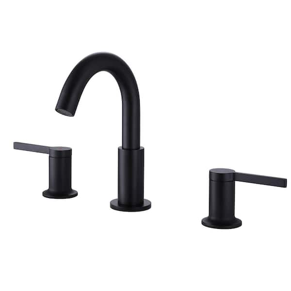 AIMADI 8 in. Widespread Double Handle Bathroom Faucet with Rotating Spout Modern 3 Hole Brass Bathroom Sink Taps in Matte Black