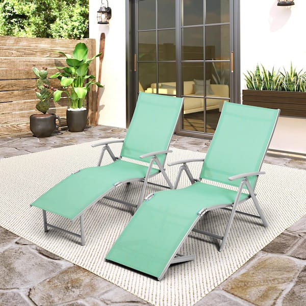 Crestlive Products 2-Piece Aluminum Adjustable Outdoor Chaise Lounge in Green