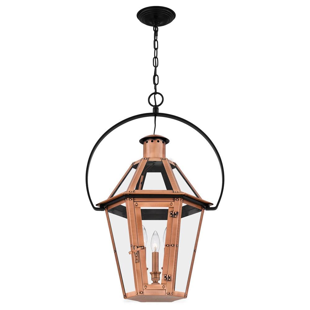 Burdett Aged Copper 3-Light Pendant with Clear Glass Panels