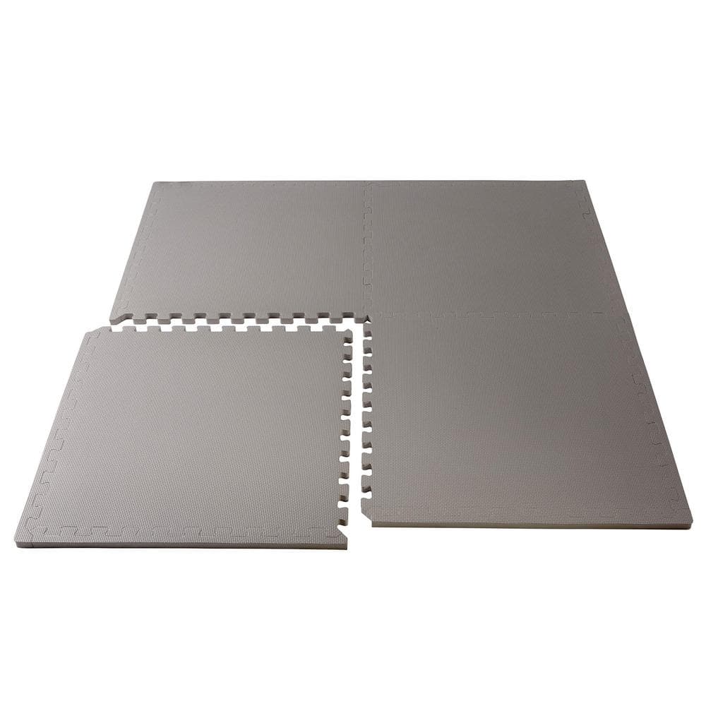 Light Gray EVA Foam Interlocking Gym Floor Tiles, 24 x 24 in