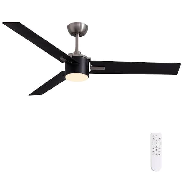 56 in. LED Indoor Nickle Ceiling Fan with Integrated LED Light, Dimmable, Speeds Adjustable Fan Light