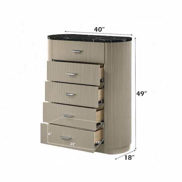 Jude Black Marble Top and Beige 5 drawer 40 in. Chest of Drawers