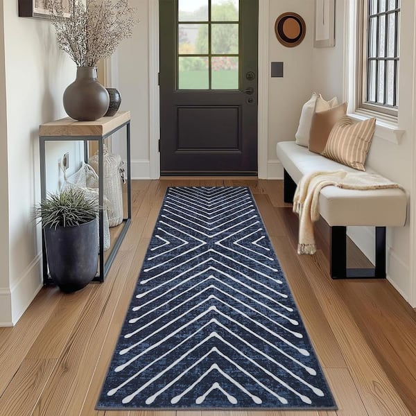 Large Striped Washable Soft Thin Carpet for Bedroom Living Room Home Decor Office Blue 2 ft. x 6 ft. Area Rug