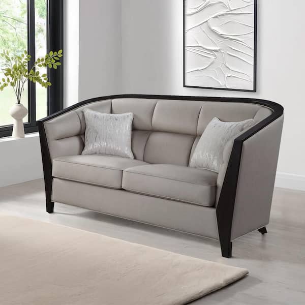 Benjara 37 in. Beige Solid Fabric 2-Seater Loveseat with Curved Fixed Back and Shelter Arms