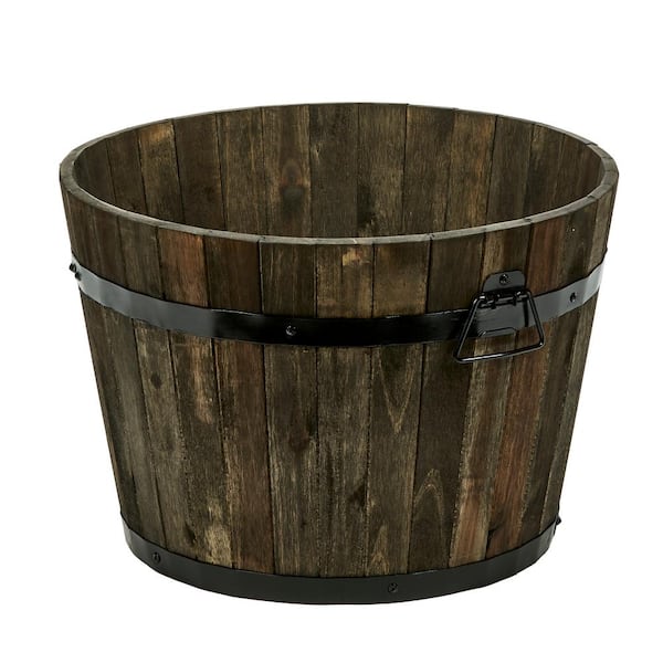 Unbranded 18 in. Dia x 13 in. H Brown Wood Bucket Barrel
