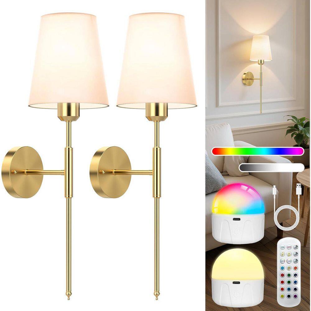 24 in. 2 Light Modern Gold Wall Sconces with Fabric Shades, Remote Dimming Wall Light for Bedroom (Set of 2) price history on PriceWatchPro
