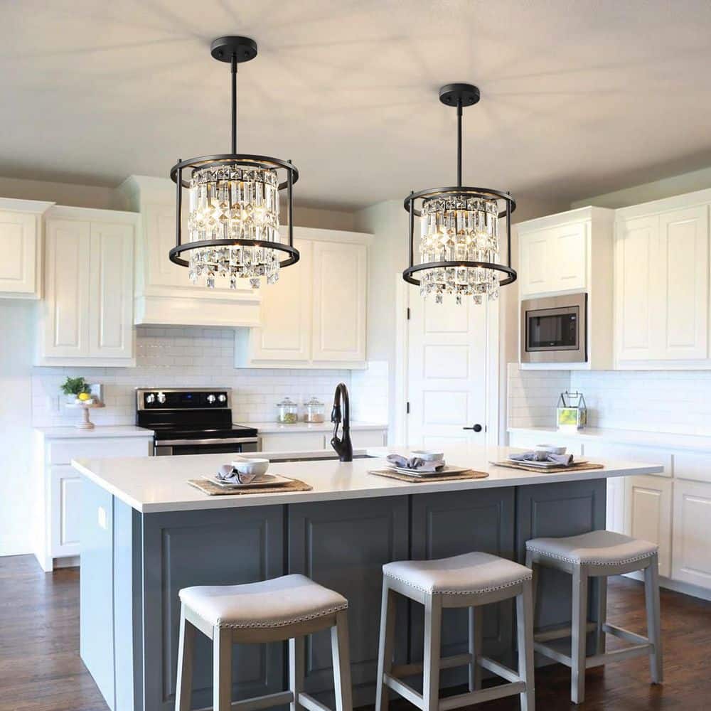 Home Lighting 60W 3-Light Black 11. 81in Modern Circular Crystal Chandelier-Suitable for Kitchen Island price history on PriceWatchPro